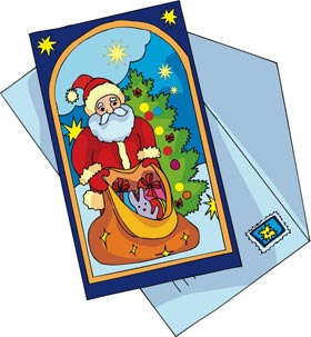 Picture of a traditional christmas card showing santa claus