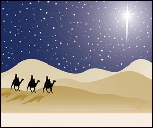 Christmas Symbols - Image of the Wise men following the star of David to Bethlehem